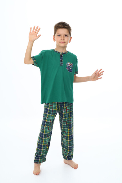 Erkek Çocuk Araba Baskılı Bloklu Pijama Takımı 3-11 Yaş 156-57