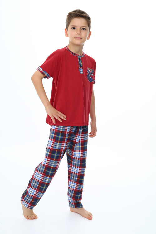 Erkek Çocuk Araba Baskılı Bloklu Pijama Takımı 3-11 Yaş 156-57