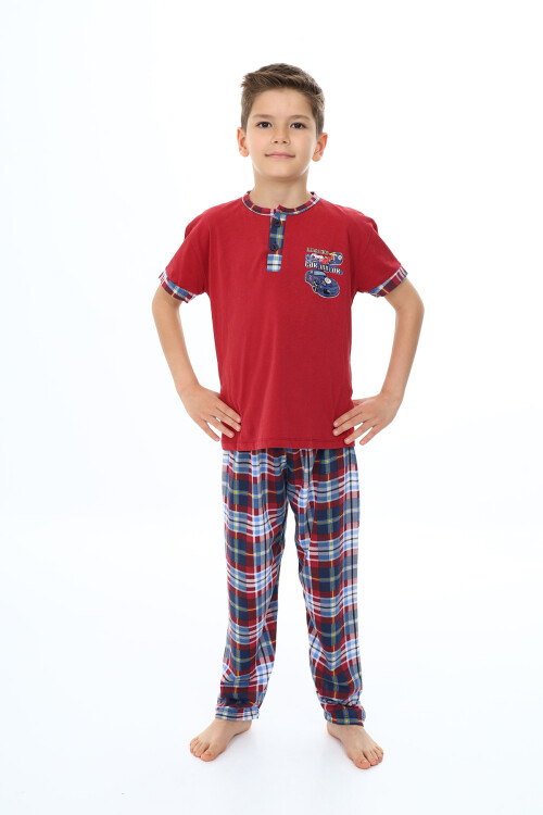 Erkek Çocuk Araba Baskılı Bloklu Pijama Takımı 3-11 Yaş 156-57