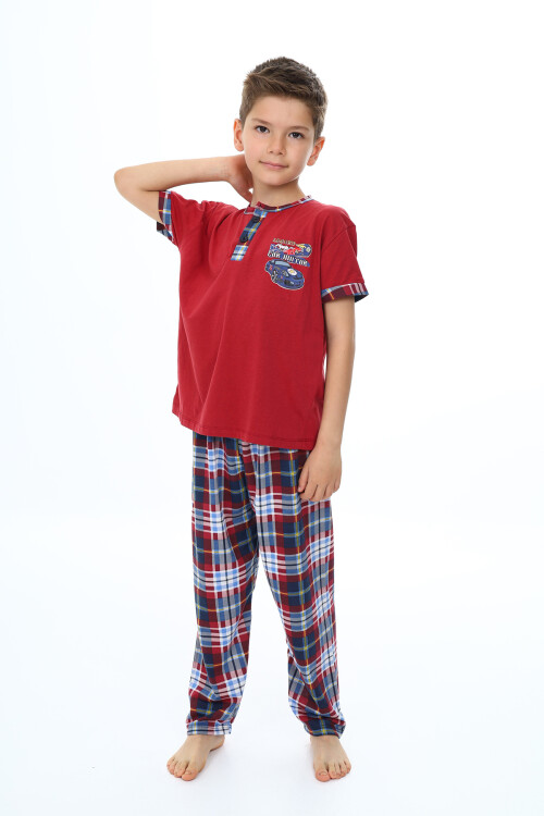 Erkek Çocuk Araba Baskılı Bloklu Pijama Takımı 3-11 Yaş 156-57