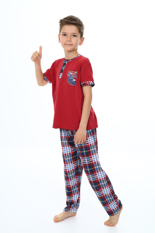 Erkek Çocuk Araba Baskılı Bloklu Pijama Takımı 3-11 Yaş 156-57