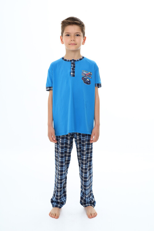 Erkek Çocuk Araba Baskılı Bloklu Pijama Takımı 3-11 Yaş 156-57