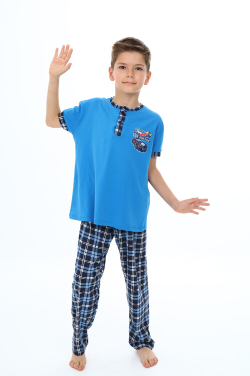 Erkek Çocuk Araba Baskılı Bloklu Pijama Takımı 3-11 Yaş 156-57
