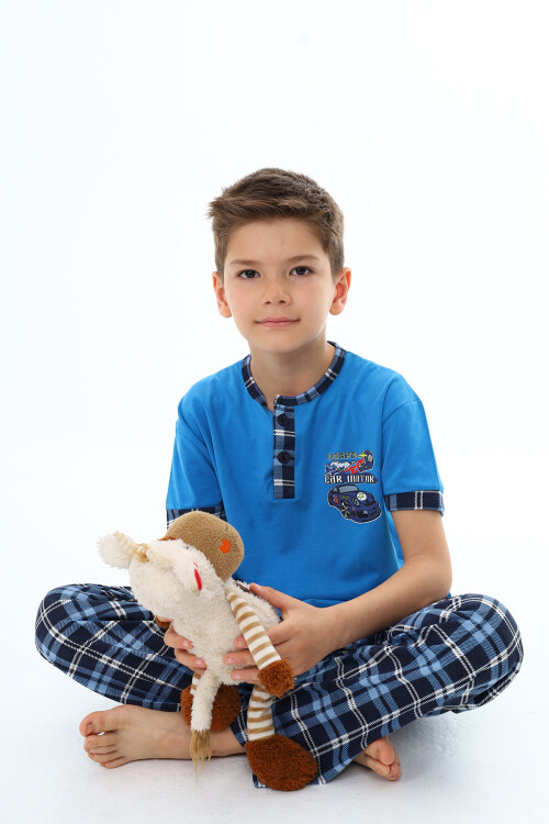 Erkek Çocuk Araba Baskılı Bloklu Pijama Takımı 3-11 Yaş 156-57