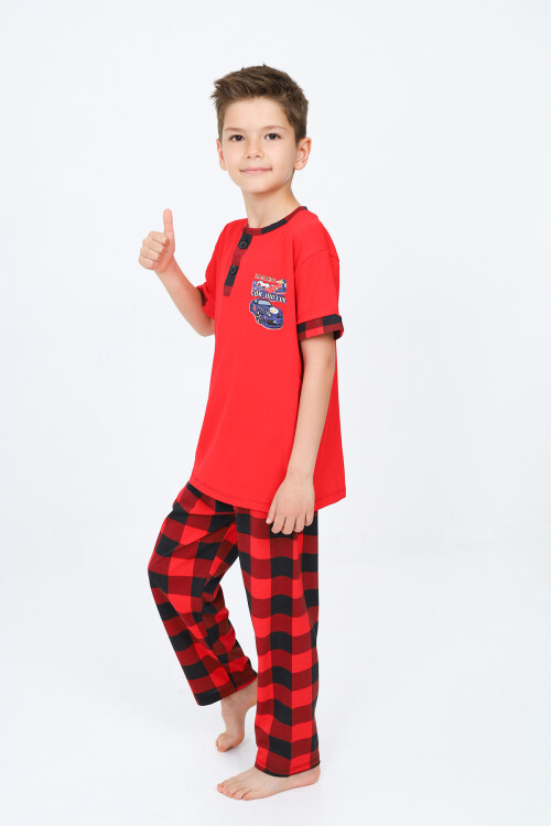 Erkek Çocuk Araba Baskılı Bloklu Pijama Takımı 3-11 Yaş 156-57