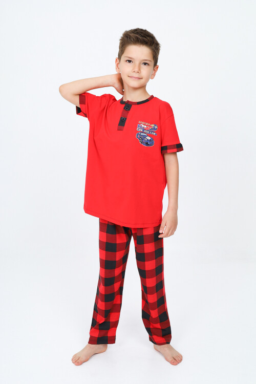 Erkek Çocuk Araba Baskılı Bloklu Pijama Takımı 3-11 Yaş 156-57