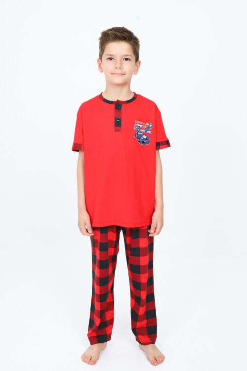 Erkek Çocuk Araba Baskılı Bloklu Pijama Takımı 3-11 Yaş 156-57