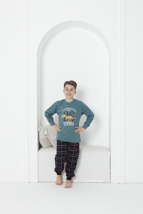 Erkek Çocuk Baskılı Bloklu Pijama Takımı 3-11 Yaş 5075-76