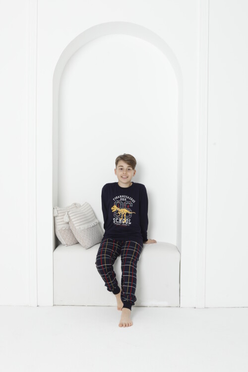 Erkek Çocuk Baskılı Bloklu Pijama Takımı 3-11 Yaş 5075-76