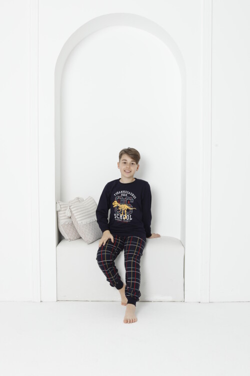 Erkek Çocuk Baskılı Bloklu Pijama Takımı 3-11 Yaş 5075-76