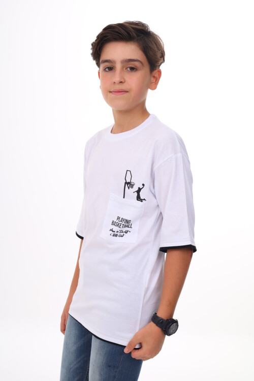Erkek Çocuk Cep Baskılı T-Shirt 9-14 Yaş Lx6967
