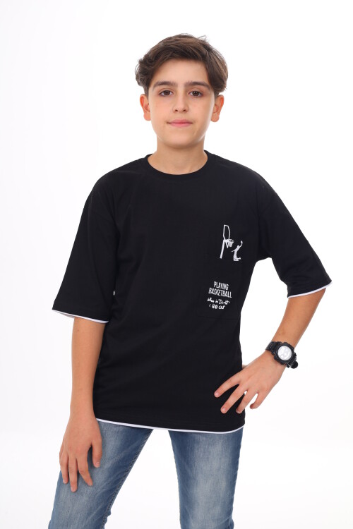 Erkek Çocuk Cep Baskılı T-Shirt 9-14 Yaş Lx6967