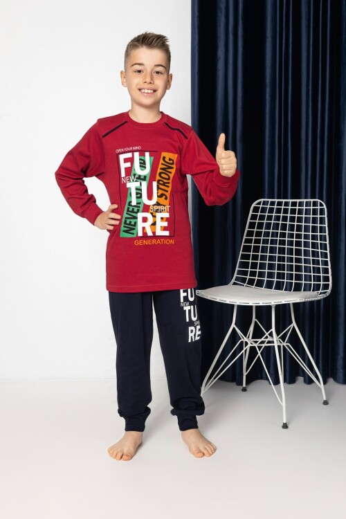 Erkek Çocuk Future Baskılı Bloklu Pijama Takımı 6-15 Yaş Kx5000