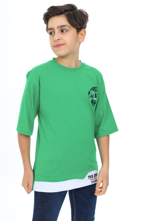 Erkek Çocuk Garni Detaylı Baskılı T-Shirt 9-14 Yaş Lx7083
