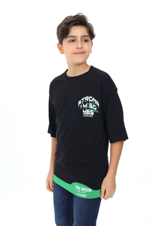 Erkek Çocuk Garni Detaylı Baskılı T-Shirt 9-14 Yaş Lx7083