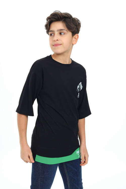 Erkek Çocuk Garni Detaylı Baskılı T-Shirt 9-14 Yaş Lx7083