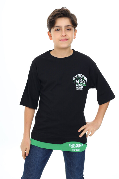 Erkek Çocuk Garni Detaylı Baskılı T-Shirt 9-14 Yaş Lx7083