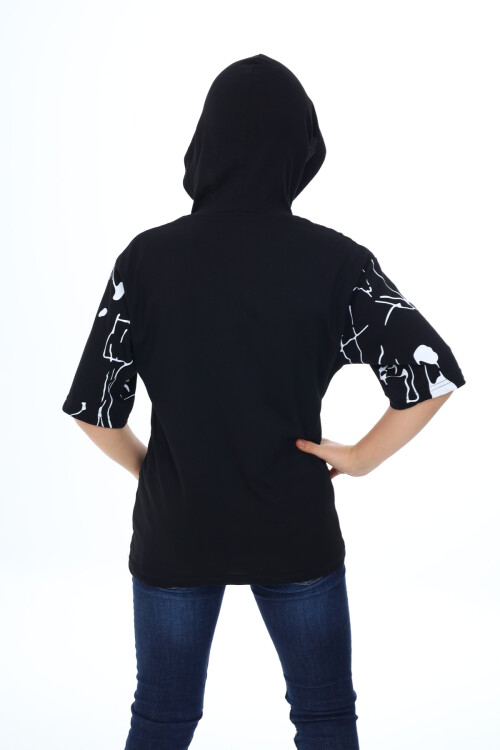 Erkek Çocuk Kapüşonlu Kargo Cepli Baskılı T-Shirt 9-15 Yaş Lx7091