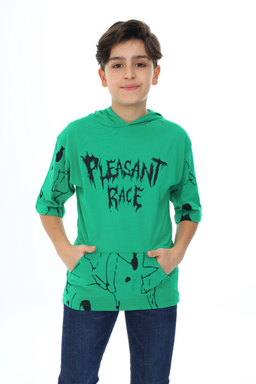 Erkek Çocuk Kapüşonlu Kargo Cepli Baskılı T-Shirt 9-15 Yaş Lx7091