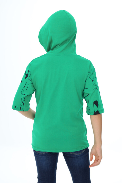 Erkek Çocuk Kapüşonlu Kargo Cepli Baskılı T-Shirt 9-15 Yaş Lx7091