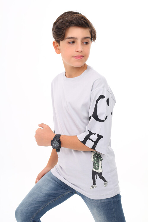 Erkek Çocuk Kol Yazı Baskılı T-Shirt 9-14 Yaş Lx7067