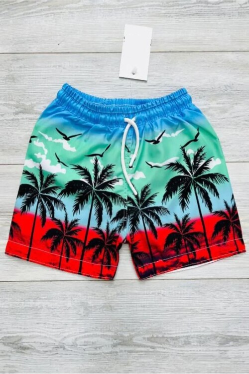 Erkek Çocuk Palmiye Desenli Deniz&Havuz Şortu 2-16 Yaş 002
