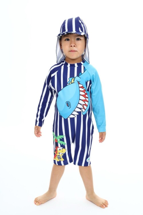 Erkek Çocuk Şapkalı-Tek Parça Alt/Üst Mayo Takımı 2-10 Yaş 016