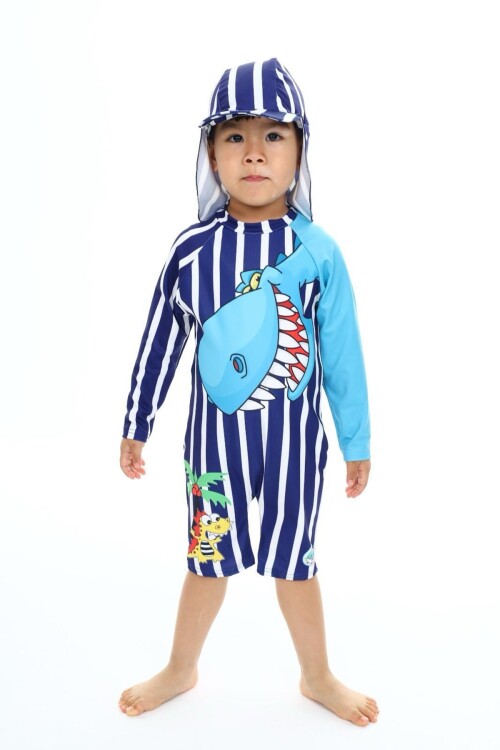 Erkek Çocuk Şapkalı-Tek Parça Alt/Üst Mayo Takımı 2-10 Yaş 016