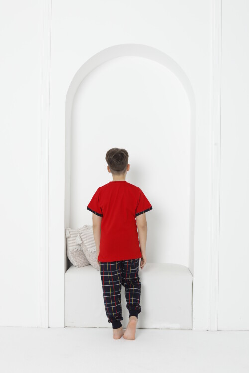 Erkek Çocuk Yazı Baskılı Bloklu Pijama Takımı 3-11 Yaş 5073-74