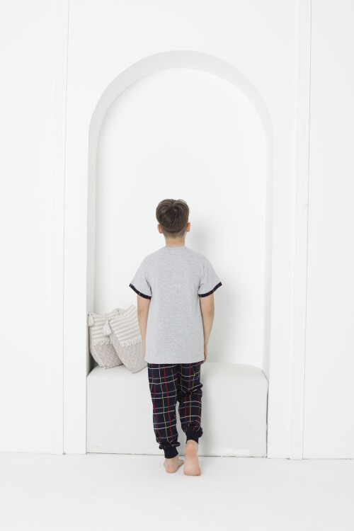 Erkek Çocuk Yazı Baskılı Bloklu Pijama Takımı 3-11 Yaş 5073-74