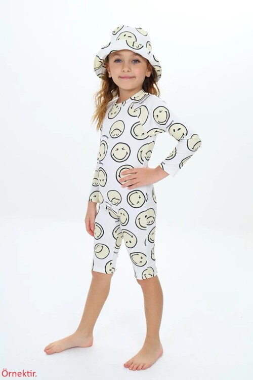 Kız Çocuk 2li Mayo Takımı (Şapka-Alt/Üst Yüzücü) 1-8 Yaş 003