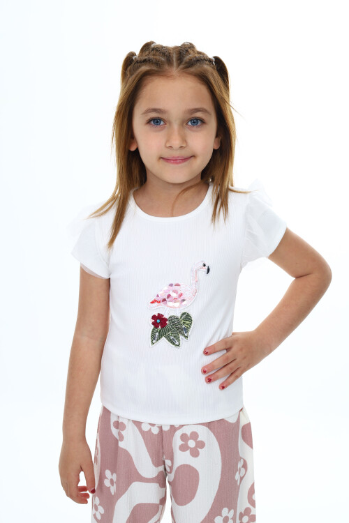 Kız Çocuk 2li Takım (Kuğulu Badi-Desenli Alt) 6-13 Yaş 9386