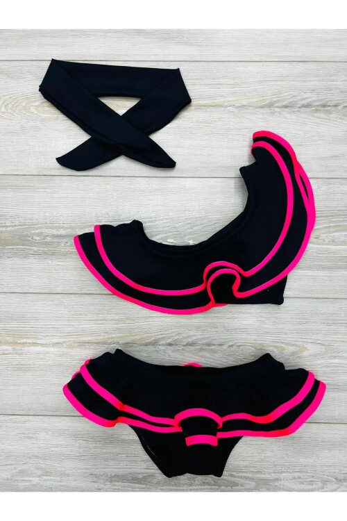 Kız Çocuk 3lü Mayo Takımı (Alt-Üst-Bandana) 2-10 Yaş 011