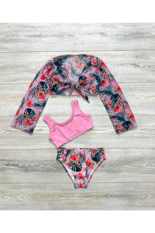 Kız Çocuk Pareolu 3lü Mayo Takımı (Alt+Üst+Pareo) 3-10 Yaş 001