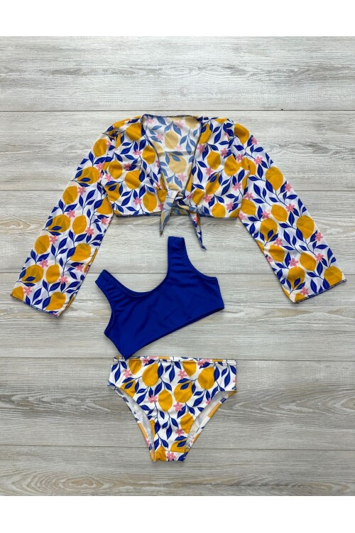 Kız Çocuk Pareolu 3lü Mayo Takımı (Alt+Üst+Pareo) 3-10 Yaş 001