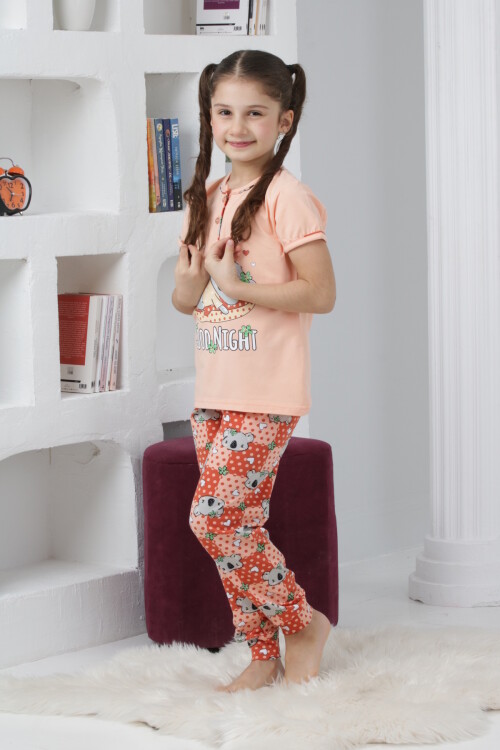 Kız Çocuk Ayıcık Baskılı - 2 Düğmeli Pijama Takımı 7-11 Yaş 6065