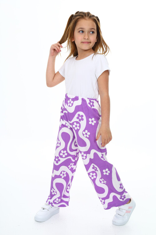 Kız Çocuk Çiçek Desenli Geniş Paçalı Alt 6-13 Yaş 9378-1