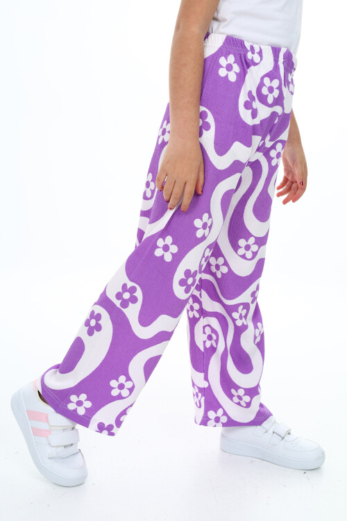 Kız Çocuk Çiçek Desenli Geniş Paçalı Alt 6-13 Yaş 9378-1