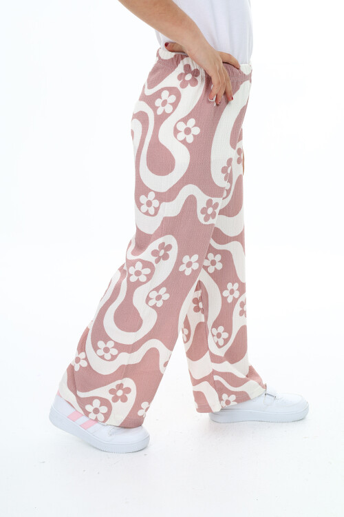 Kız Çocuk Çiçek Desenli Geniş Paçalı Alt 6-13 Yaş 9378-1