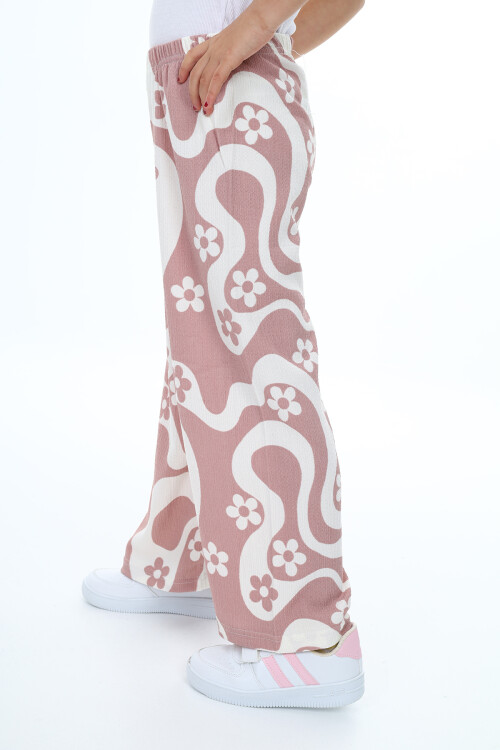 Kız Çocuk Çiçek Desenli Geniş Paçalı Alt 6-13 Yaş 9378-1