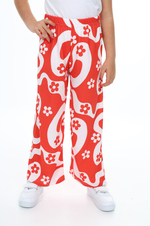 Kız Çocuk Çiçek Desenli Geniş Paçalı Alt 6-13 Yaş 9378-1