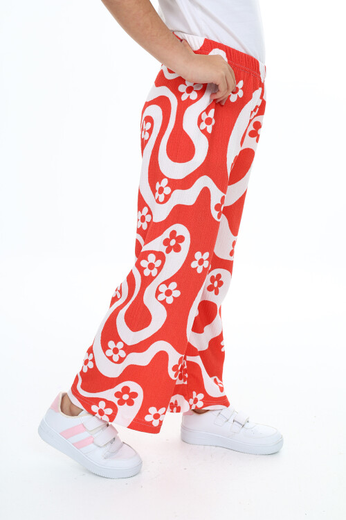 Kız Çocuk Çiçek Desenli Geniş Paçalı Alt 6-13 Yaş 9378-1