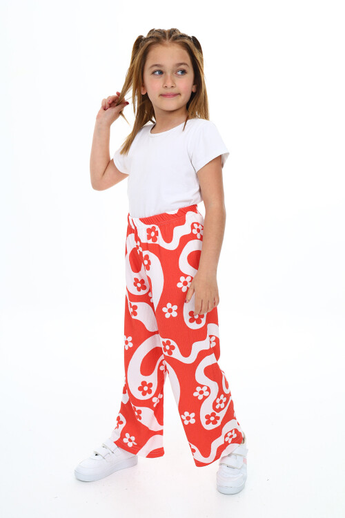 Kız Çocuk Çiçek Desenli Geniş Paçalı Alt 6-13 Yaş 9378-1