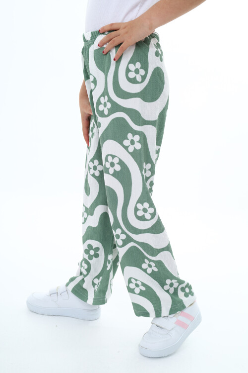 Kız Çocuk Çiçek Desenli Geniş Paçalı Alt 6-13 Yaş 9378-1