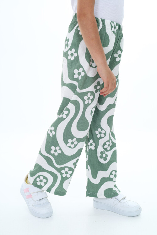 Kız Çocuk Çiçek Desenli Geniş Paçalı Alt 6-13 Yaş 9378-1