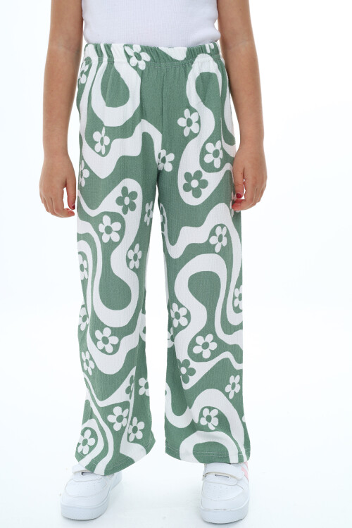 Kız Çocuk Çiçek Desenli Geniş Paçalı Alt 6-13 Yaş 9378-1