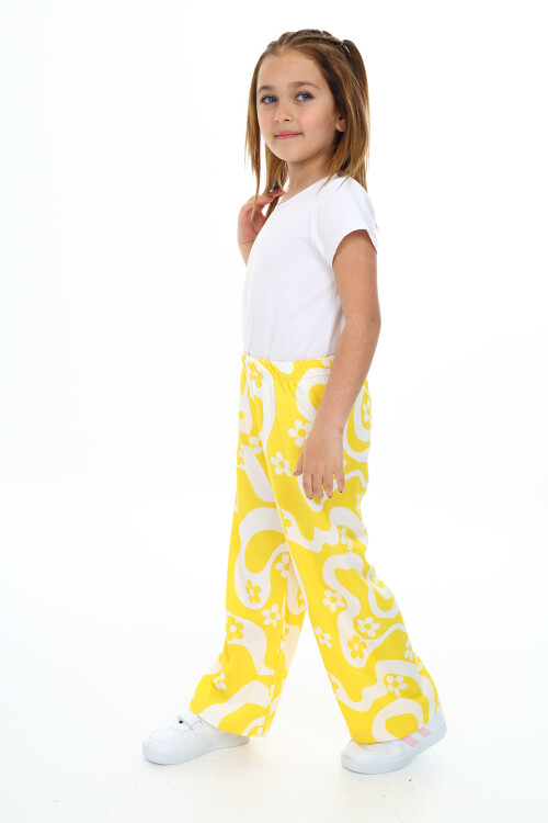 Kız Çocuk Çiçek Desenli Geniş Paçalı Alt 6-13 Yaş 9378-1