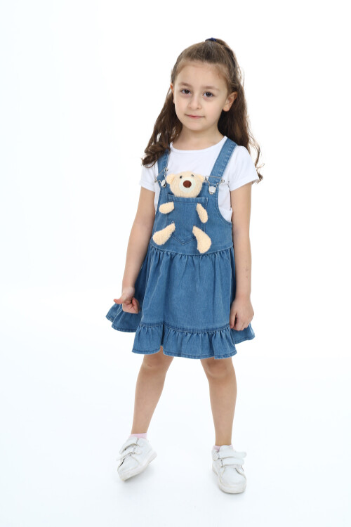 Kız Çocuk Jean Salopet Elbise - Peluş Ayıcıklı- 2-13 Yaş 0133