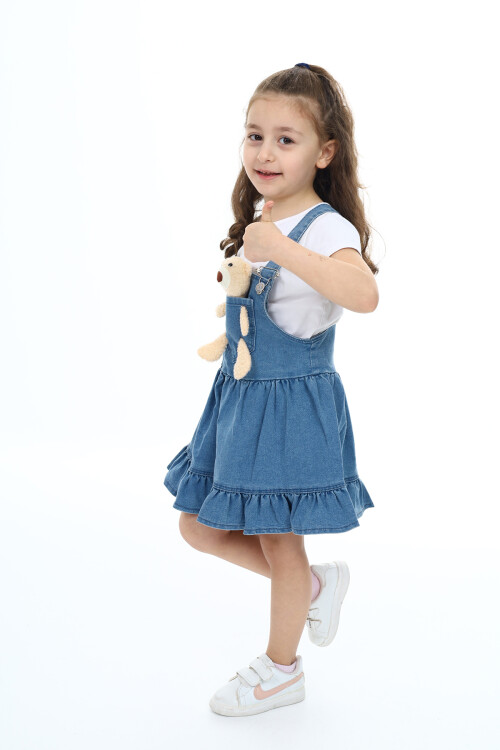 Kız Çocuk Jean Salopet Elbise - Peluş Ayıcıklı- 2-13 Yaş 0133