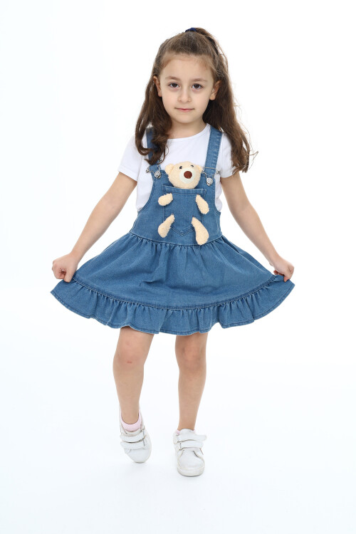 Kız Çocuk Jean Salopet Elbise - Peluş Ayıcıklı- 2-13 Yaş 0133